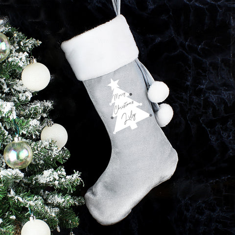 This personalised Christmas tree stocking is perfect for all those little stocking fillers, and looks super luxurious too. Beautiful Christmas decoration which can be stored to use year after year.  This pretty stocking can be personalised with a name up to 10 characters in length. All text is case sensitive and will appear as entered, 'Merry Christmas' is fixed