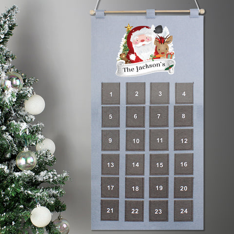 This personalised pocket Santa Felt Advent Calendar is the perfect way for the children to count down for Santa this Christmas. Super gift which can be stored to use year after year and eco friendly too.   This pretty advent Calendar can be personalised with a message of up to 20 characters long. Please avoid block capitals. 