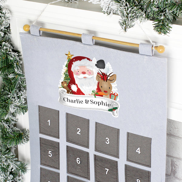 This personalised pocket Santa Felt Advent Calendar is the perfect way for the children to count down for Santa this Christmas. Super gift which can be stored to use year after year and eco friendly too.   This pretty advent Calendar can be personalised with a message of up to 20 characters long. Please avoid block capitals. 