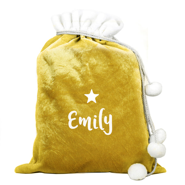 This personalised Christmas sack is the perfect way to present Christmas gifts and looks super luxurious too with beautiful pom pom ties.  It can be stored to use for that little bit of luxury year after year.  This pretty stocking can be personalised with a name up to 12 characters long.