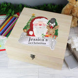 Fill this wonderful wooden Christmas eve box with treats and surprises, the perfect way to get the children ready for Santa this Christmas Eve. Super gift which can be stored to use year after year.  Personalise this Santa and Reindeer box with up to 12 characters on line 1 and up to 20 characters in line 2 (please refrain from using block capitals as this may make the personalisation hard to read).