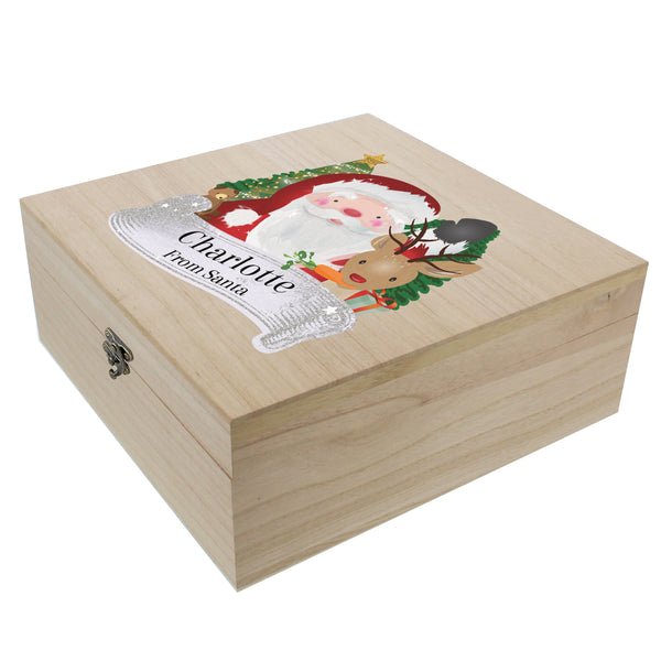 Fill this wonderful wooden Christmas eve box with treats and surprises, the perfect way to get the children ready for Santa this Christmas Eve. Super gift which can be stored to use year after year.  Personalise this Santa and Reindeer box with up to 12 characters on line 1 and up to 20 characters in line 2 (please refrain from using block capitals as this may make the personalisation hard to read).