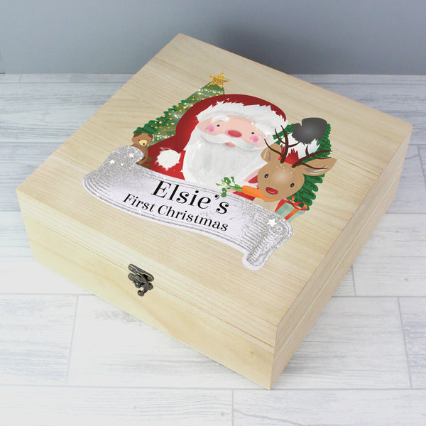 Fill this wonderful wooden Christmas eve box with treats and surprises, the perfect way to get the children ready for Santa this Christmas Eve. Super gift which can be stored to use year after year.  Personalise this Santa and Reindeer box with up to 12 characters on line 1 and up to 20 characters in line 2 (please refrain from using block capitals as this may make the personalisation hard to read).