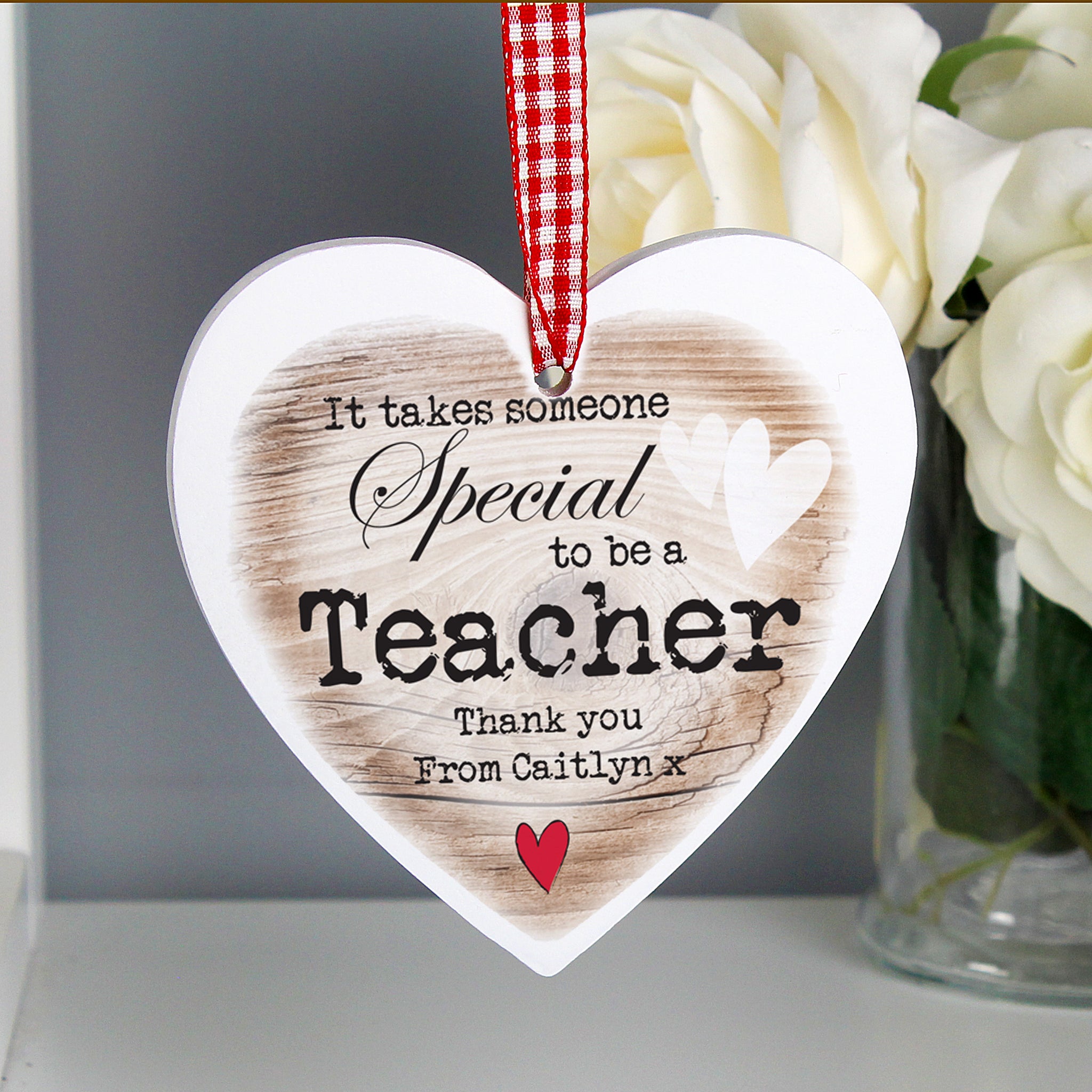 Beautiful wooden heart hanging sign 'Someone Special' would make a lovely gift.  Personalise this decoration with a role or name up to 12 characters and a message up to two lines of up to 15 characters on each line. The words 'It takes someone special to be a' are fixed text.