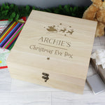 Fill this wonderful wooden Christmas eve box with treats and surprises, the perfect way to get the children ready for Santa this Christmas Eve.   The box has fixed text 'Christmas Eve Box' and can be personalised with a name up to 12 characters. The name entered will appear in upper case.