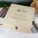 Fill this wonderful wooden Christmas eve box with treats and surprises, the perfect way to get the children ready for Santa this Christmas Eve.   The box has fixed text 'Christmas Eve Box' and can be personalised with a name up to 12 characters. The name entered will appear in upper case.