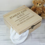 Quirky wooden keepsake box to keep clutter at bay or store those special keepsakes featuring a metal clasp and hinges.  The box can be personalised with 2 lines of text with up to 15 characters per line (above the line) and 2 lines of text with up to 25 characters per line (below the line).