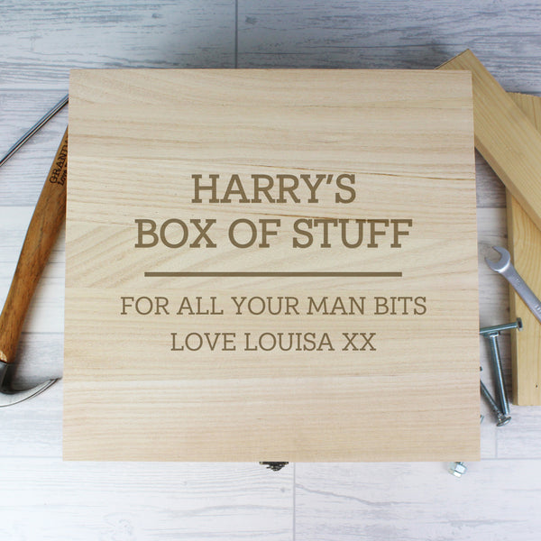 Quirky wooden keepsake box to keep clutter at bay or store those special keepsakes featuring a metal clasp and hinges.  The box can be personalised with 2 lines of text with up to 15 characters per line (above the line) and 2 lines of text with up to 25 characters per line (below the line).