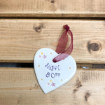 Hand painted ceramic heart featuring star design and the sentiment 'Happy 80th' Handmade in the UK using clay, glaze and paint sourced locally. Material: Ceramic