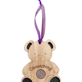 A unique keepsake christening gift with a Scottish twist.  The sixpence is mounted onto an oak veneered wooden teddy with tartan inserts, mounted on card and packaged in clear cellophane packets.