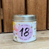 Tin candle with added sparkles and sentiment 18th birthday