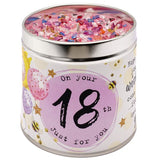 Tin candle with added sparkles and sentiment 18th birthday