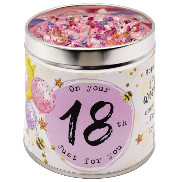 Tin candle with added sparkles and sentiment 18th birthday