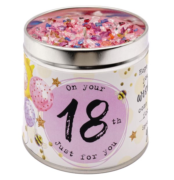 Tin candle with added sparkles and sentiment 18th birthday