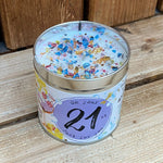 Tin candle with added sparkles and sentiment 21st birthday