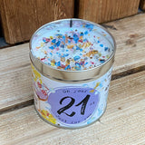 Tin candle with added sparkles and sentiment 21st birthday