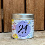 Tin candle with added sparkles and sentiment 21st birthday