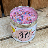 Tin candle with added sparkles and sentiment 30th birthday