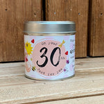 Tin candle with added sparkles and sentiment 30th birthday