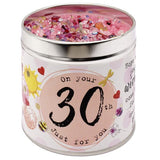 Tin candle with added sparkles and sentiment 30th birthday
