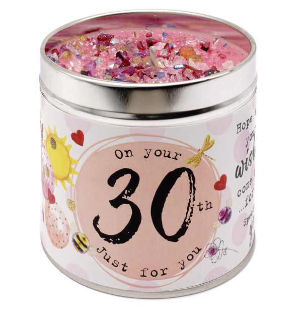 Tin candle with added sparkles and sentiment 30th birthday