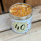 Tin candle with added sparkles and sentiment 40th birthday