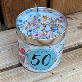Tin candle with added sparkles 50th