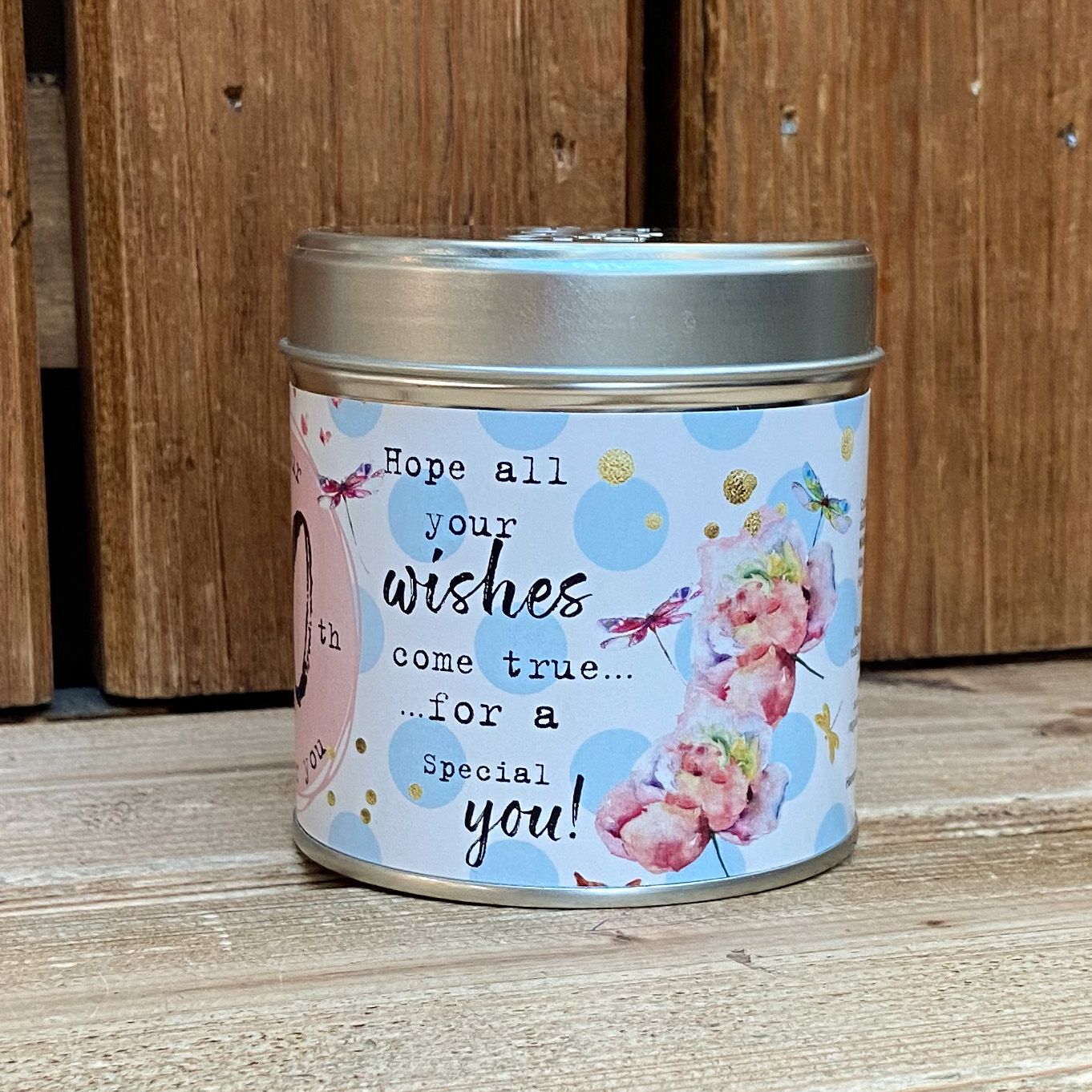 Tin candle with added sparkles and sentiment 60th birthday