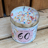 Tin candle with added sparkles and sentiment 60th birthday