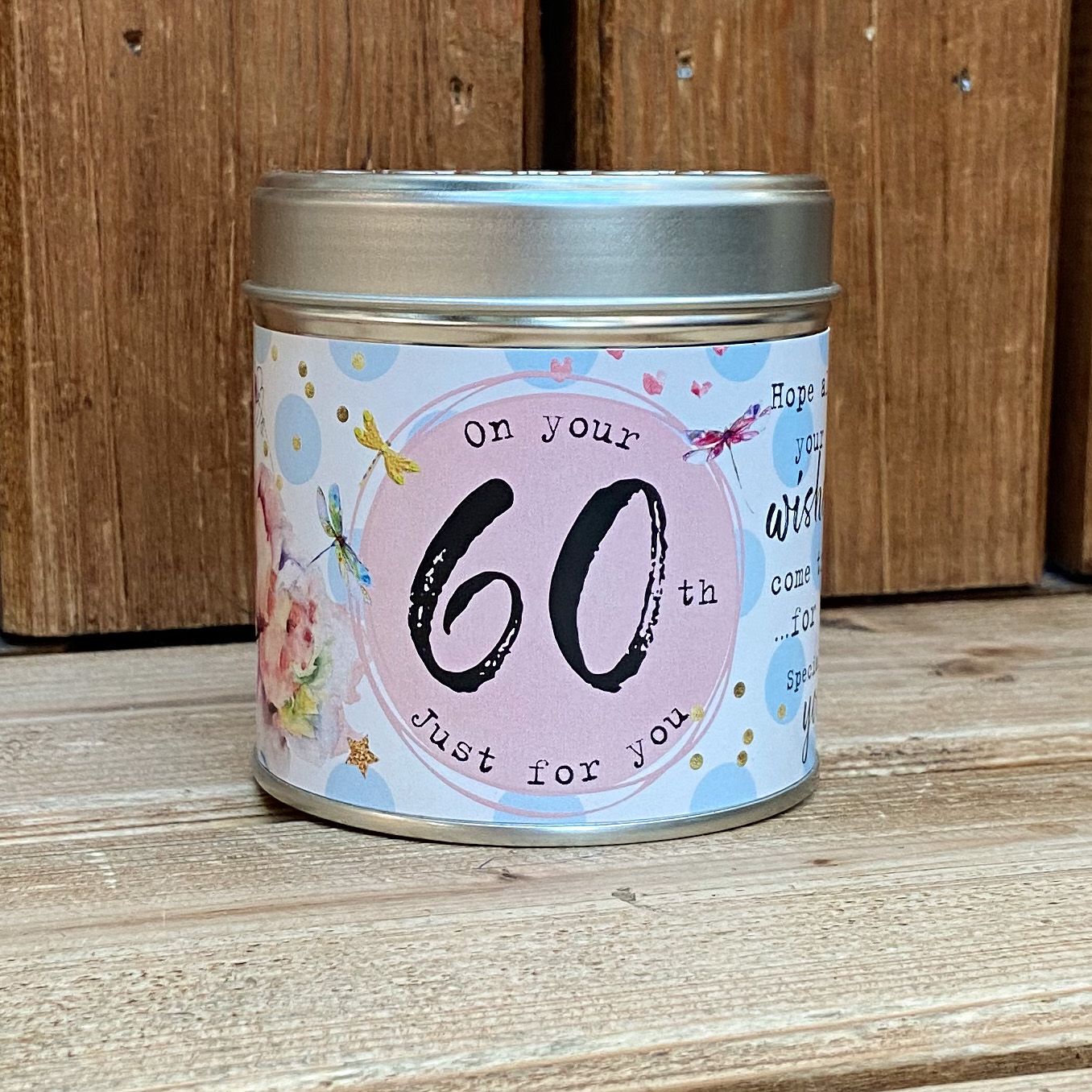 Tin candle with added sparkles and sentiment 60th birthday
