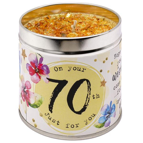 Tin candle with added sparkles 70th
