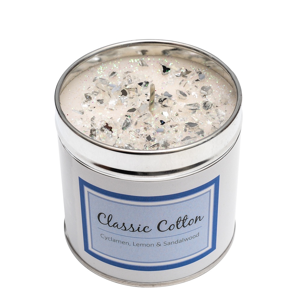 Tin candle with added sparkles - classic cotton