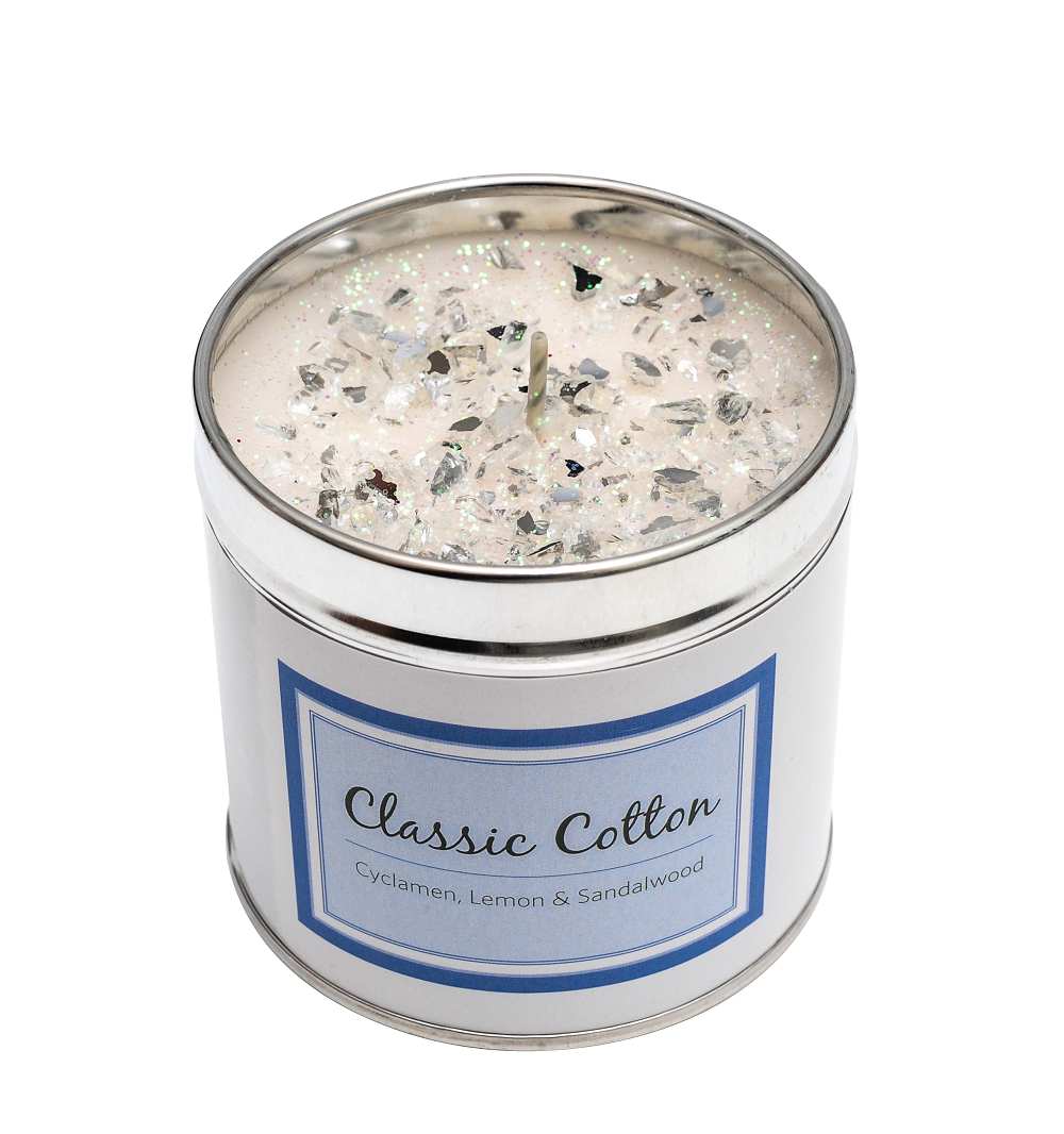 Tin candle with added sparkles - classic cotton
