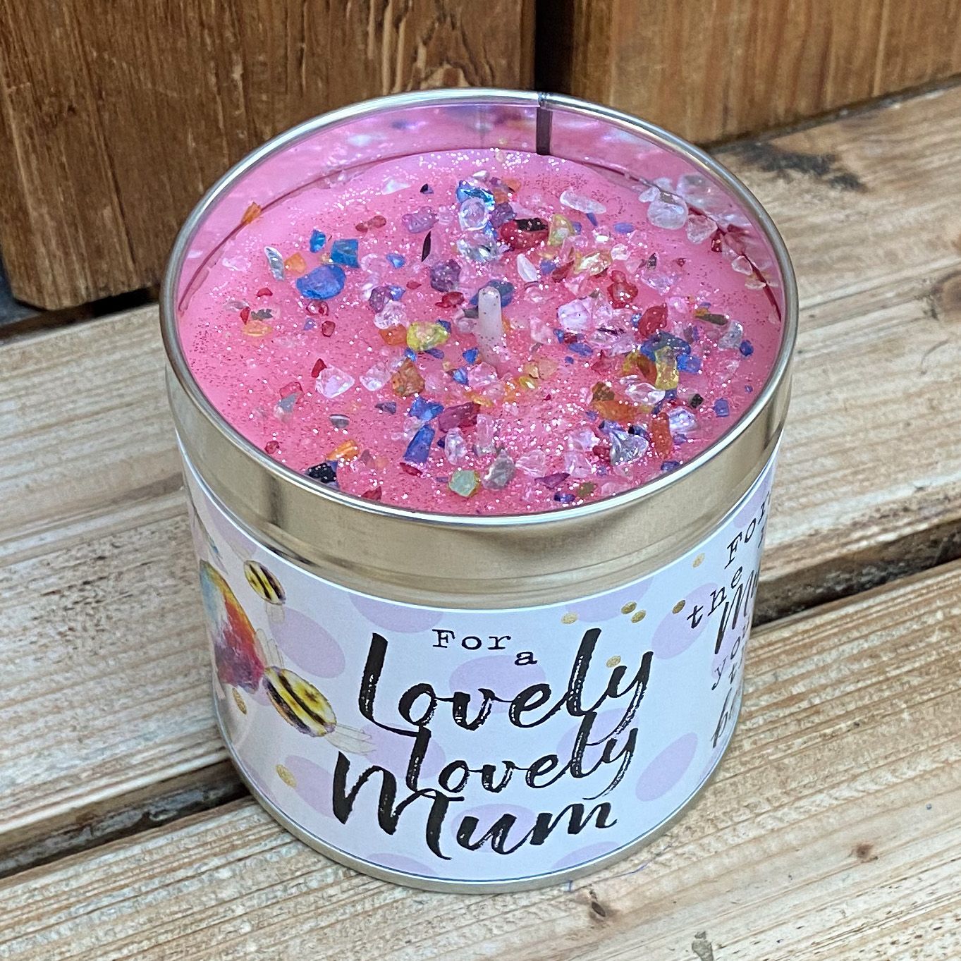 Tin mum sentimental candle with added sparkles