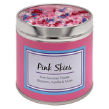 Tin scented pink skies candle with added sparkles