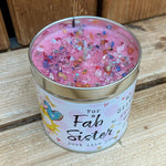 Tin sister candle with added sparkles
