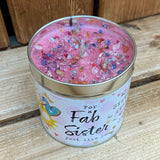 Tin sister candle with added sparkles
