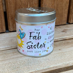 Tin sister candle with added sparkles