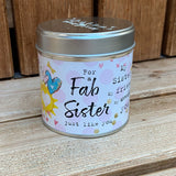Tin sister candle with added sparkles