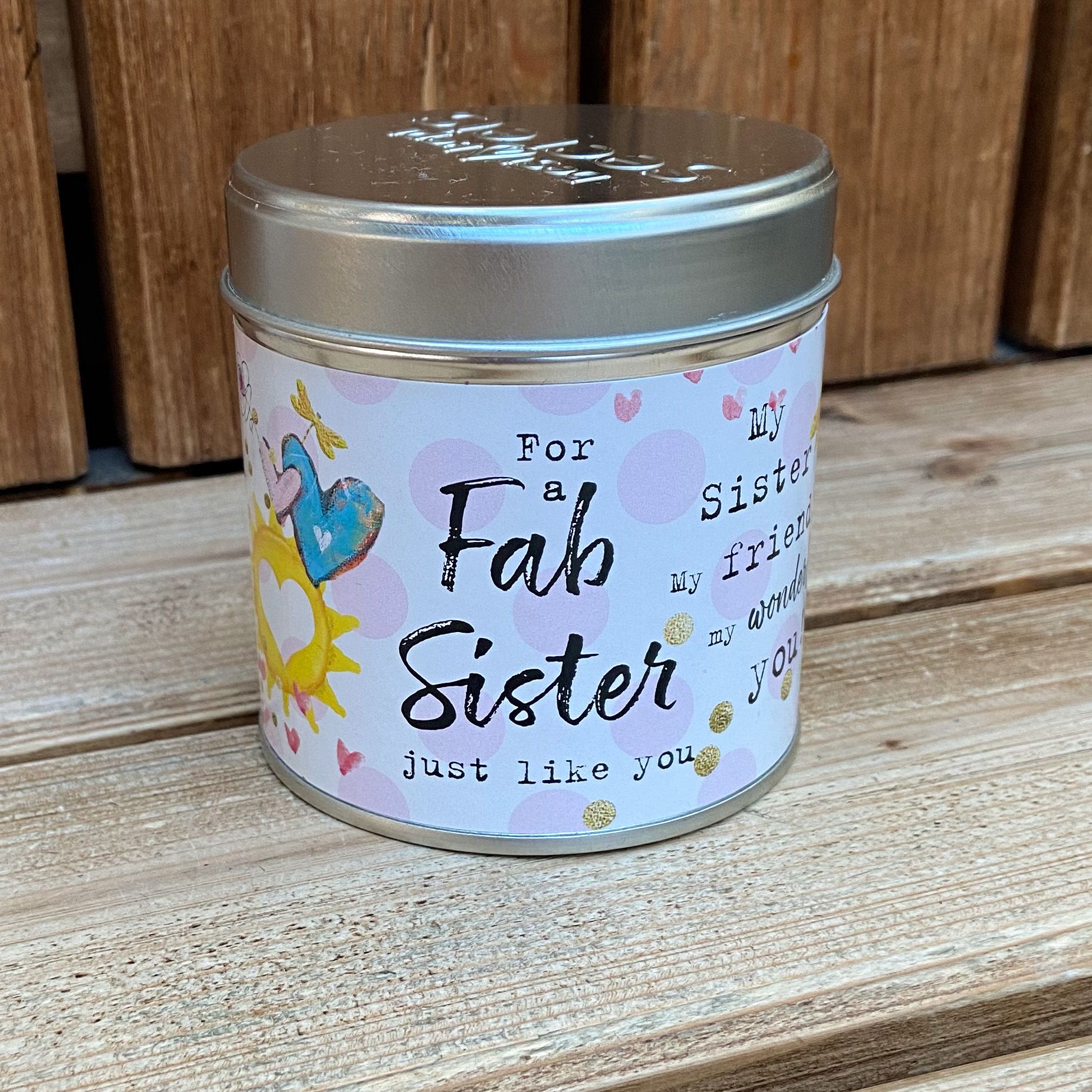 Tin sister candle with added sparkles