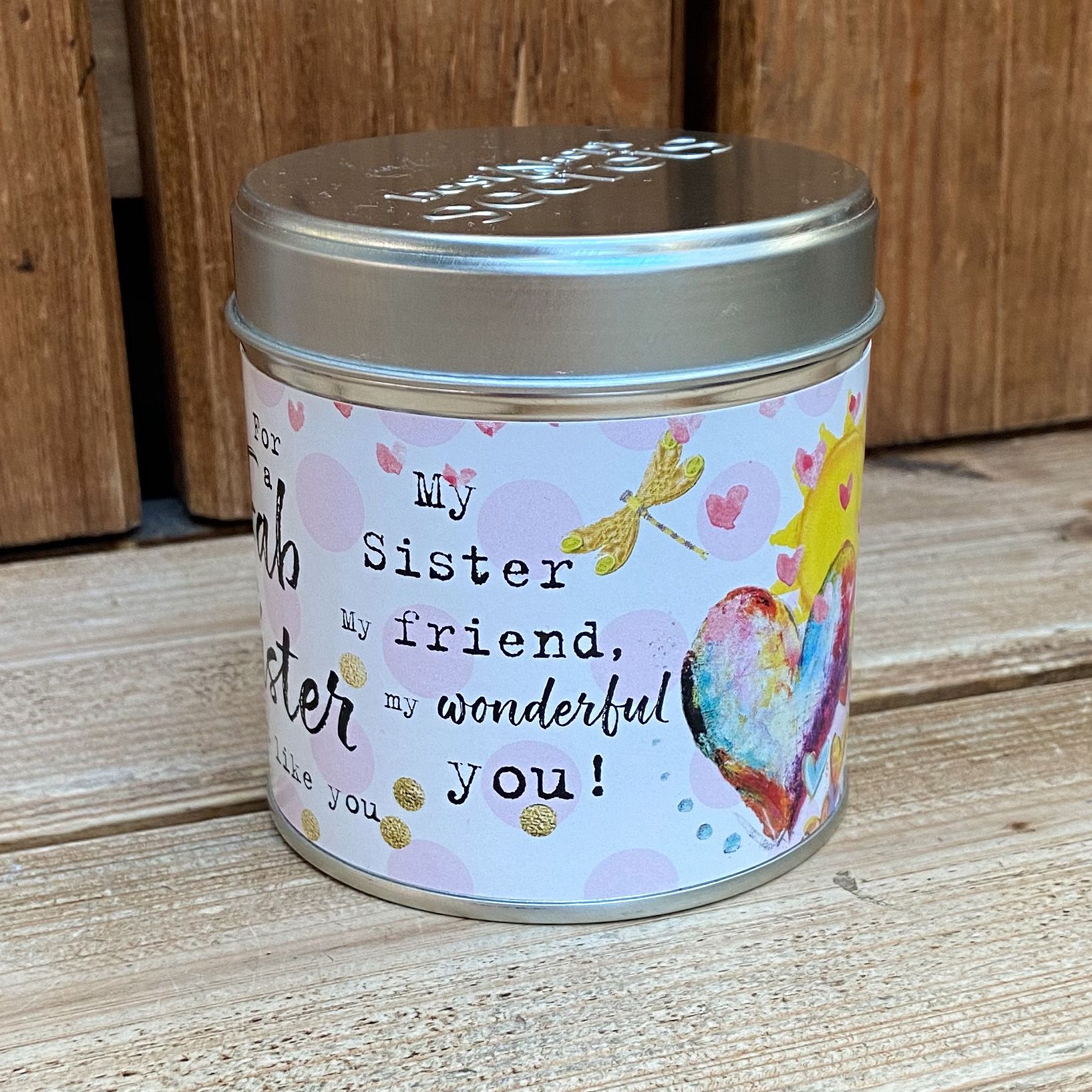 Tin sister candle with added sparkles