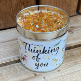 Tin candle with added sparkles and sentiment Thinking of you