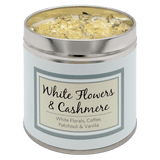 Tin white flowers and cashmere scented candle with sparkles