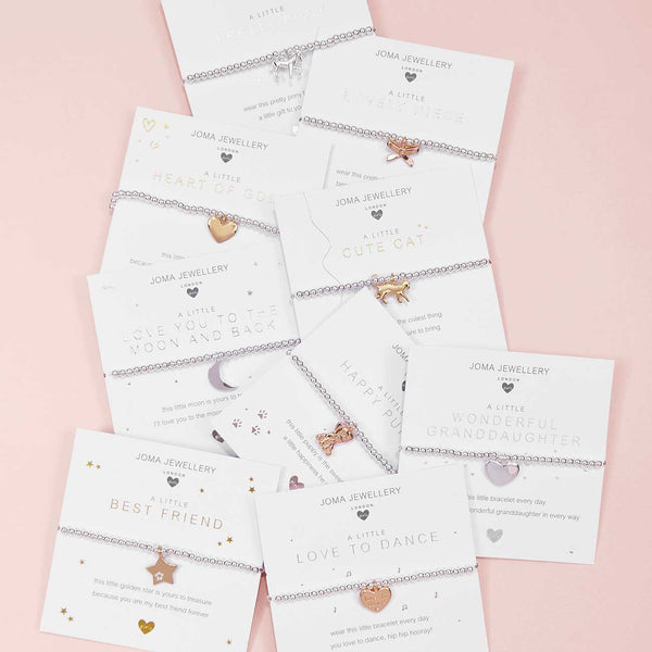 ***For Children***   Joma Jewellery Girls 'a little' Love you to the Moon bracelet with lovely moon charm, presented on a sentiment card which reads:  'this little moon is yours to treasure, I'll love you to the moon and back forever'