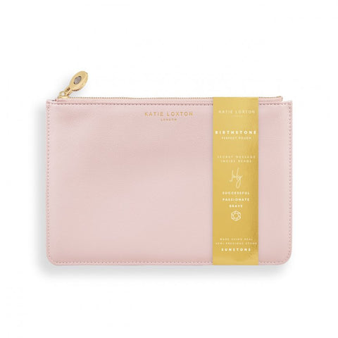This eye catching Birthstone Perfect Pouch from much loved brand Katie Loxton comes in a blush pink colour with the sentiment  - 'July - Successful - Passionate - Brave' engraved inside. Featuring a semi precious sunstone on the zip, this pouch is a gift to treasure.
