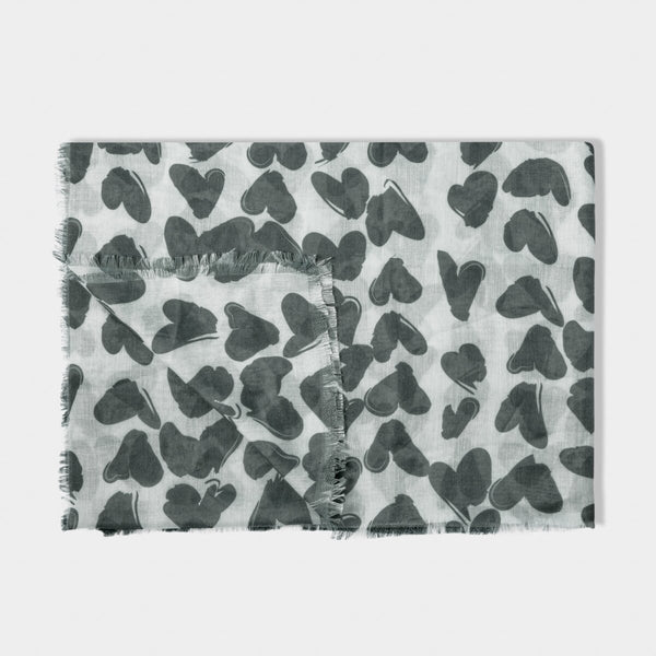 Katie Loxton Printed Scarf - Abstract Heart - White and Light Navy