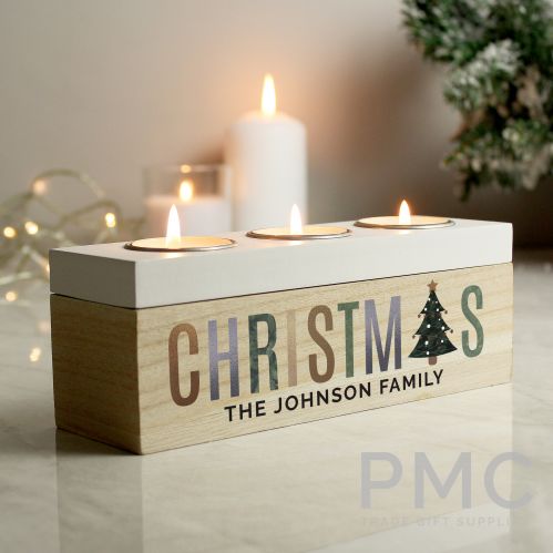 Personalised Christmas Triple Tea Light Box