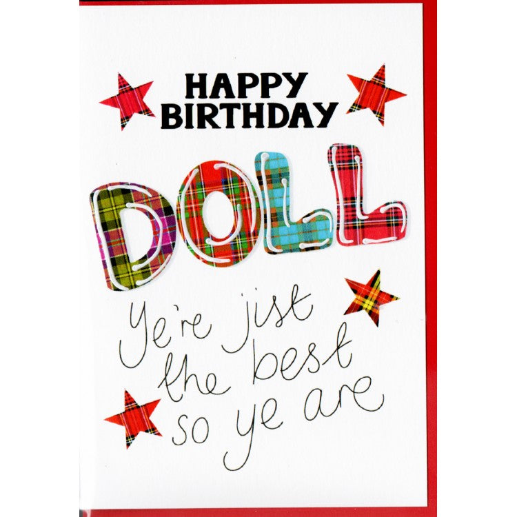 Scottish Slang Birthday Card with a touch of tartan - Happy Birthday Doll